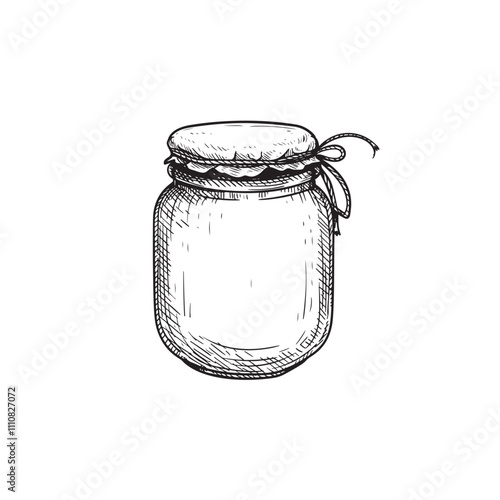 Glass jar with jam or honey. Sketch hand drawn drawing. Best for packaging and home made conservation designs. Vector illustration in vintage style.