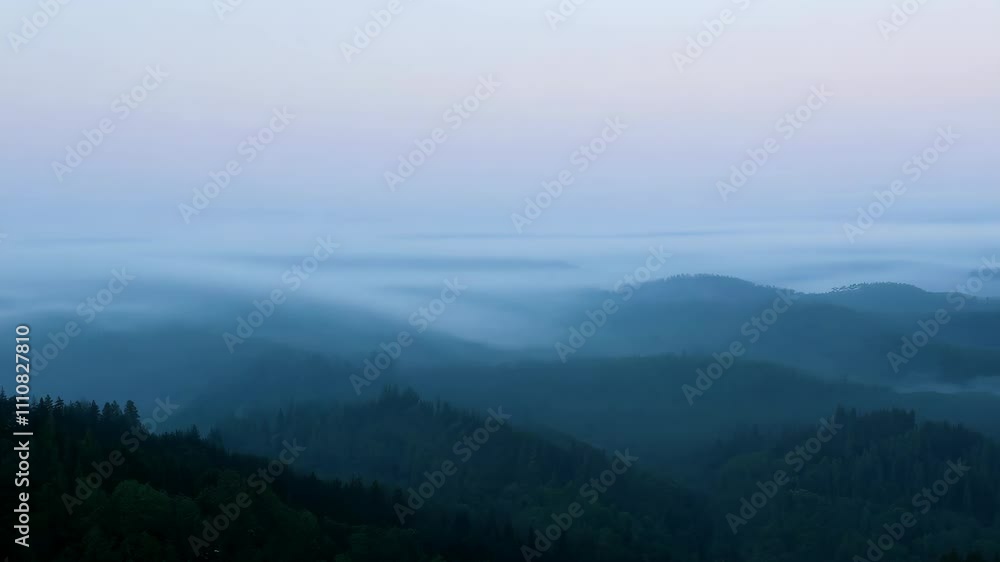A serene misty mountain landscape with soft fog blurring the contours of distant hills, as the camera pans slowly to reveal the tranquil scenery. A serene misty mountain landscape with soft fog blurring the contours of distant hills, as the camera pans slowly to reveal the tranquil scenery.