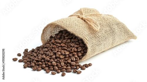 Roasted Coffee Beans Spilling from Burlap Sack