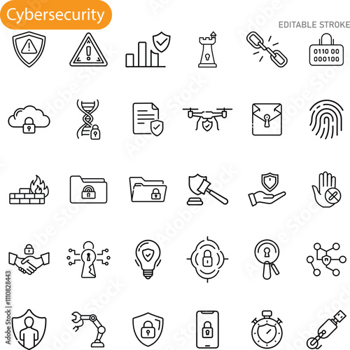 Cybersecurity Icons Data Protection, Privacy, Network Security, and Threats