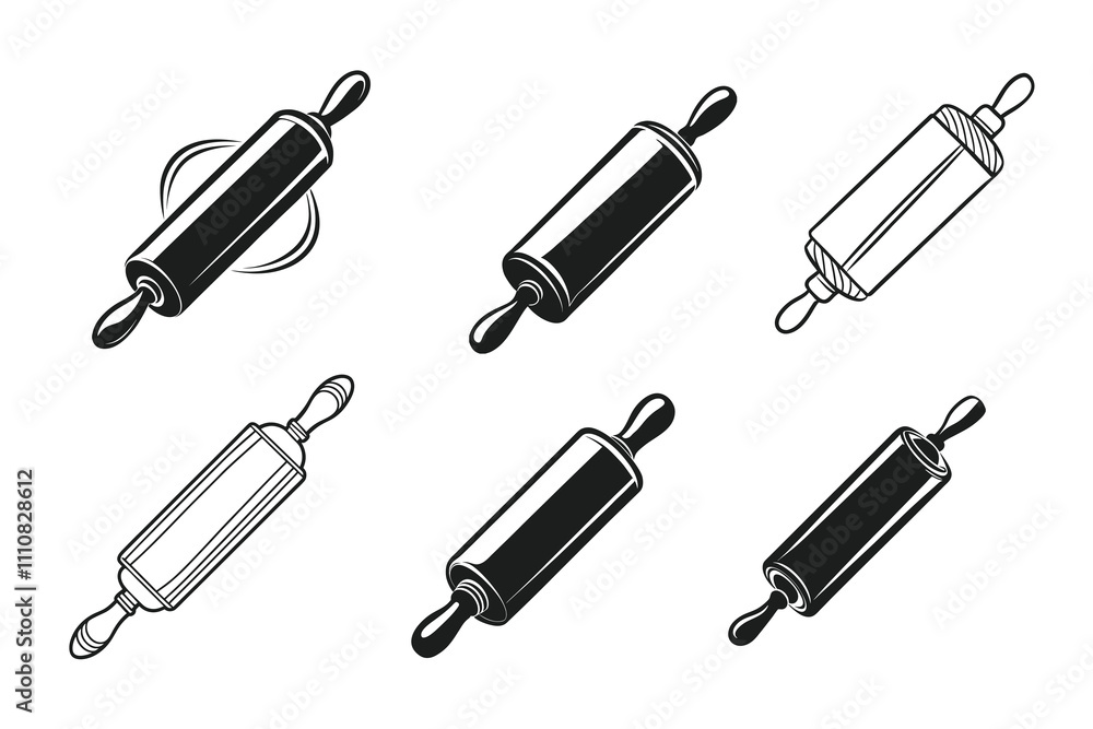 Set of Rolling pin vector silhouette line art Set of Rolling pin vector silhouette line art