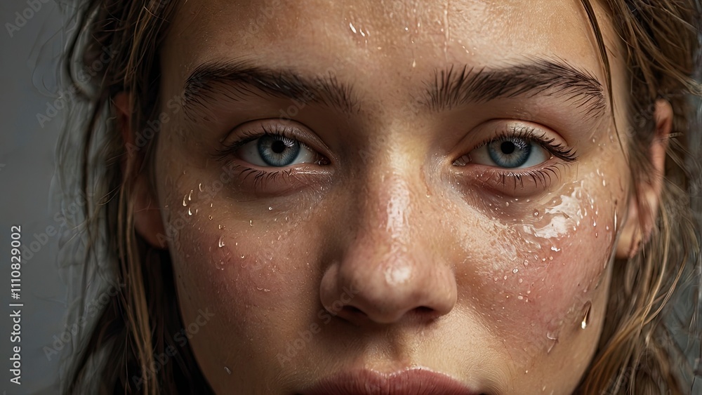 portrait of a woman, close up of the face of a young woman with tears on her cheek,generative ai portrait of a woman, close up of the face of a young woman with tears on her cheek,generative ai