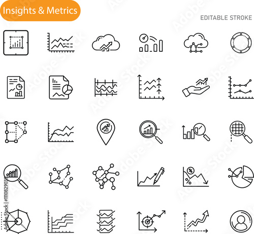 Data Analysis Icons Insights, Metrics, Charts, Graphs, Trends, Reports