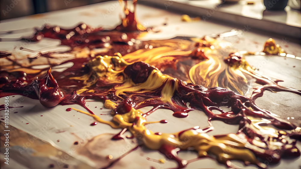 Golden Yellow and Deep Red Ink Splashes on White Canvas. Perfect for: Autumn decor, Festive events, Abstract branding Golden Yellow and Deep Red Ink Splashes on White Canvas. Perfect for: Autumn decor, Festive events, Abstract branding