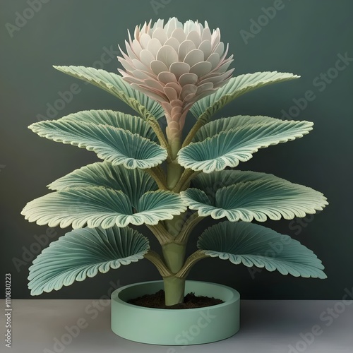 Abstract botanical illustration of a textured plant with a unique bloom, in soft pastel tones, modern plant design, decorative floral art, digital artwork photo