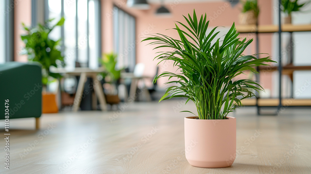 Modern office with a stylish potted plant, creating a refreshing and vibrant workspace ambiance. Modern office with a stylish potted plant, creating a refreshing and vibrant workspace ambiance.
