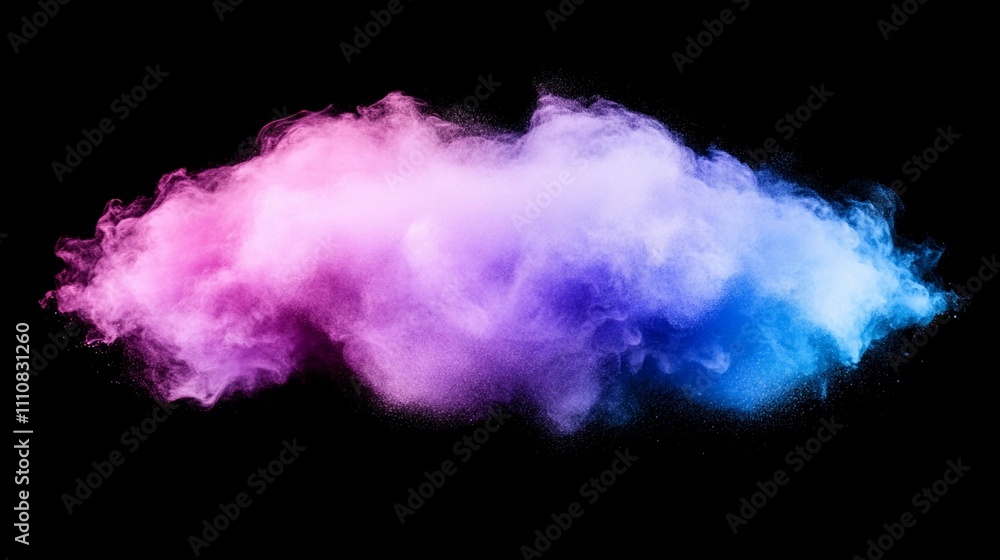 Colorful cloud of smoke in vibrant shades of pink, purple, and blue against black background Colorful cloud of smoke in vibrant shades of pink, purple, and blue against black background