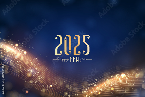 happy new year 2025 creative abstract blue and golden background with text calligraphy