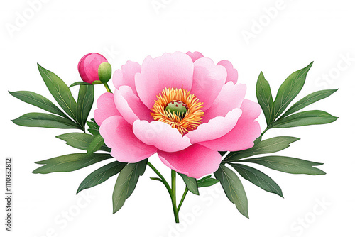 Pink Peach Blossom Flower Digital Illustration