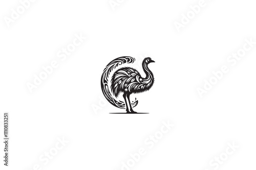 A Emu Black and white vector silhouette image Made by adobe illustrator..eps photo