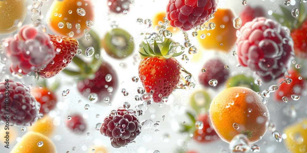 Fresh fruit drifting with bubbles. Fresh fruit drifting with bubbles.