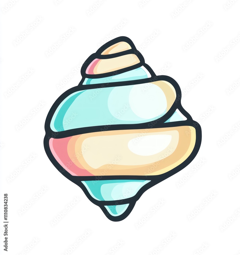 Here's a caption and keywords for your image.. Pastel-colored seashell illustration, spiral design, isolated on white. Here's a caption and keywords for your image.. Pastel-colored seashell illustration, spiral design, isolated on white.