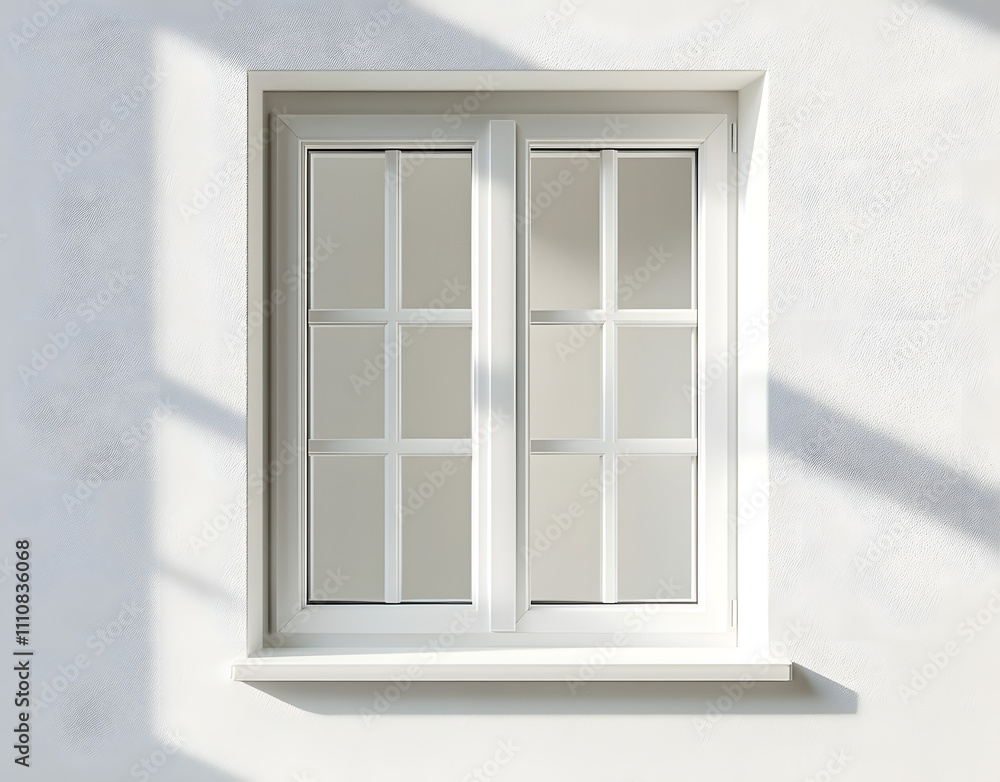 A single white window with four panes, set in a white wall. A single white window with four panes, set in a white wall.