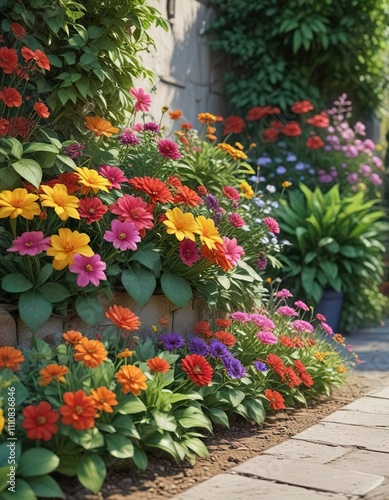 Wallpaper Mural Colorful flowers and leaves in a garden corner, garden, foliage Torontodigital.ca