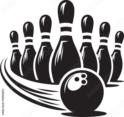Bowling ball strike pin silhouette vector illustration isolated on a white background