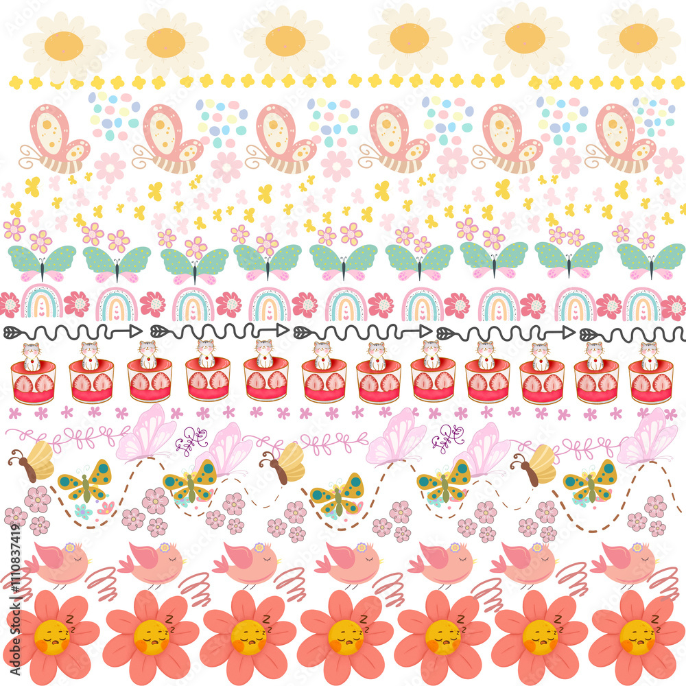 set of flowers and butterflies set of flowers and butterflies