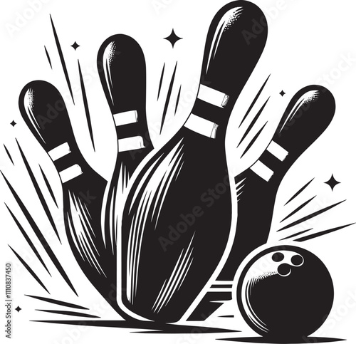 Bowling ball strike pin silhouette vector illustration isolated on a white background