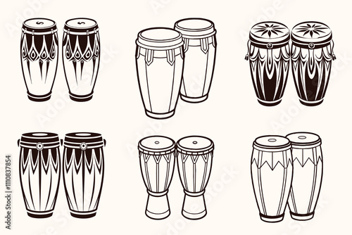 Set of Congas vector silhouette line art 