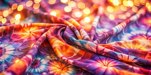 Vintage Style Photography of Coral and Purple Tie-Dye Cotton Fabric for Creative Design Surfaces and Backgrounds, Perfect for Graphic Resources and Artistic Projects