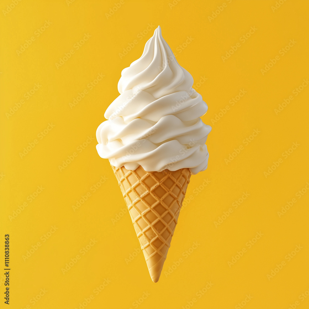Vanilla ice cream cone soft served isolated on a yellow background Vanilla ice cream cone soft served isolated on a yellow background