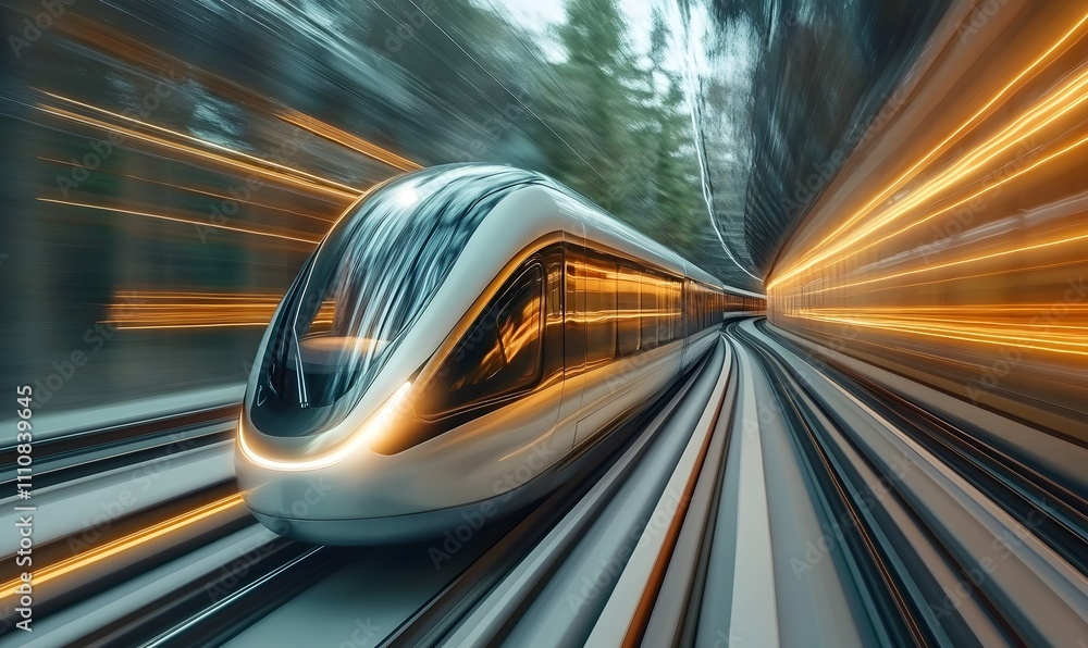 Fototapeta premium Fast train in motion. Concepts of transportation, travel, logistics, and tourism,