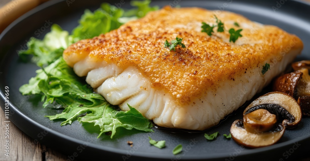 Fried Skrei Cod. AI generated illustration. Fried Skrei Cod. AI generated illustration.