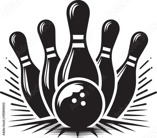 Bowling ball strike pin silhouette vector illustration isolated on a white background