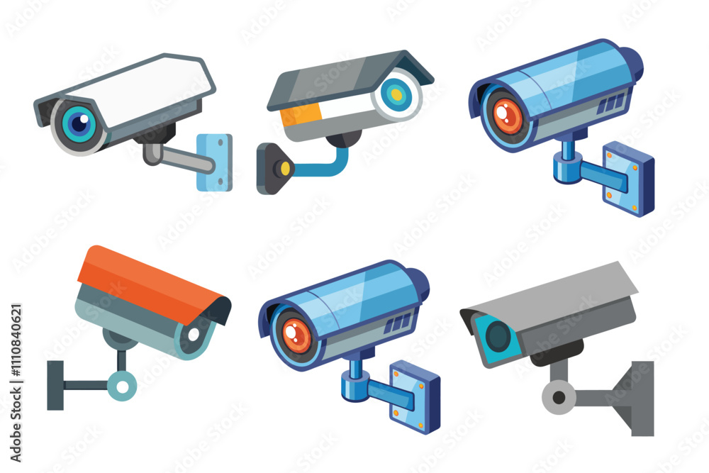 Set of Security Camera vector illustrations isolated on a white background Set of Security Camera vector illustrations isolated on a white background