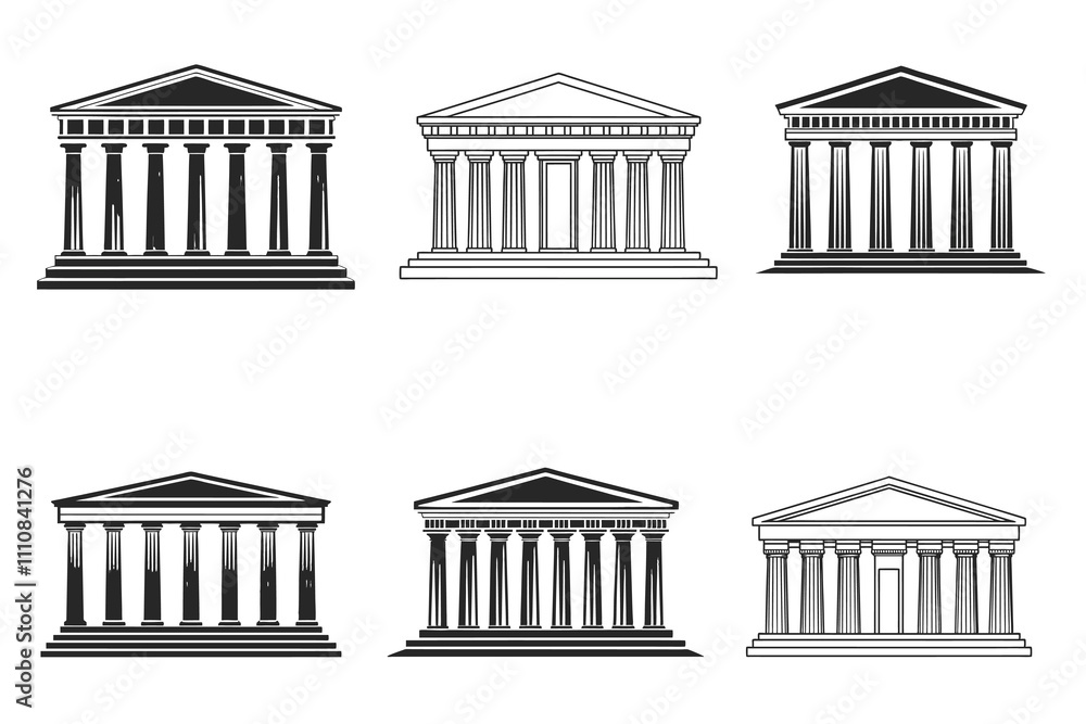 Obraz premium Greek Temple vector silhouette set