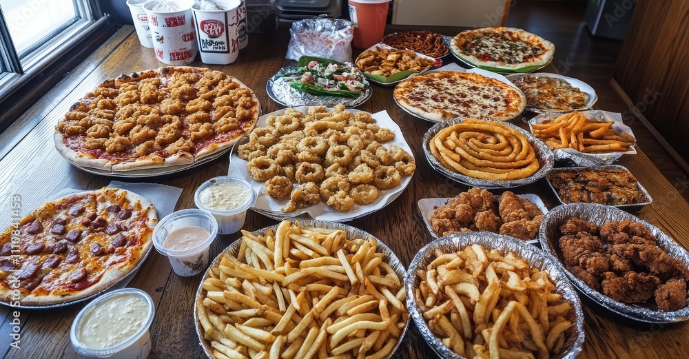 Assorted Take-Out Food. AI generated illustration. Assorted Take-Out Food. AI generated illustration.