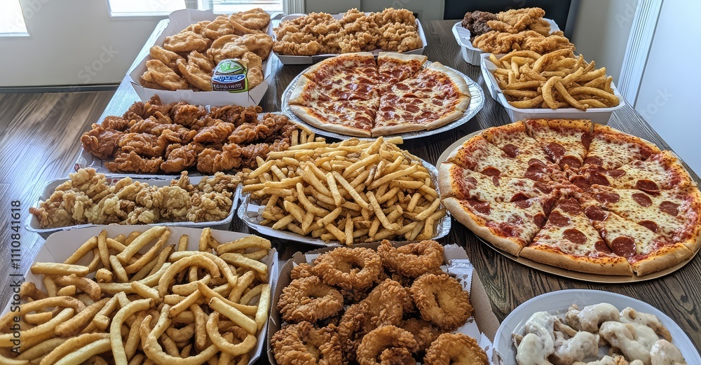 Fototapeta premium Assorted Take-Out Food. AI generated illustration.