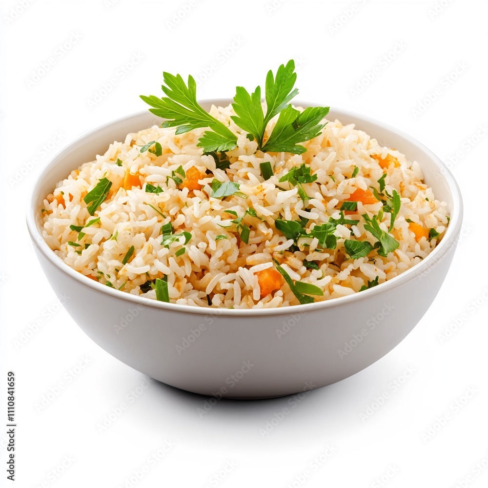 Macro Shot of Delicious Turkish Side Dish Pilaf on White Background Macro Shot of Delicious Turkish Side Dish Pilaf on White Background