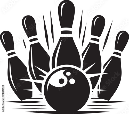 Bowling ball strike pin silhouette vector illustration isolated on a white background