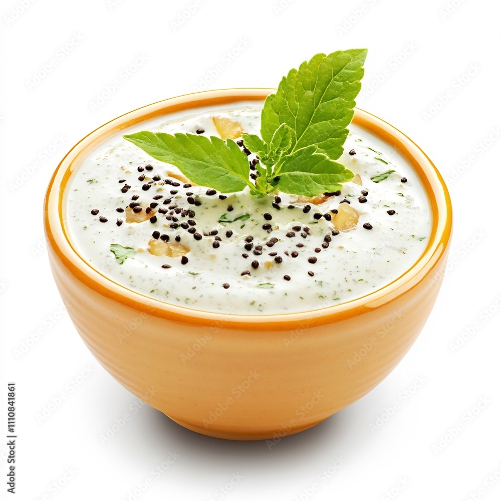 Macro Shot of Creamy Coconut Chutney Flavorful Indian Side Dish on White Background Macro Shot of Creamy Coconut Chutney Flavorful Indian Side Dish on White Background