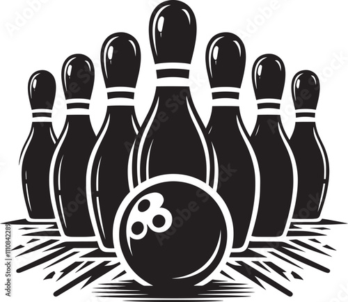 Bowling ball strike pin silhouette vector illustration isolated on a white background
