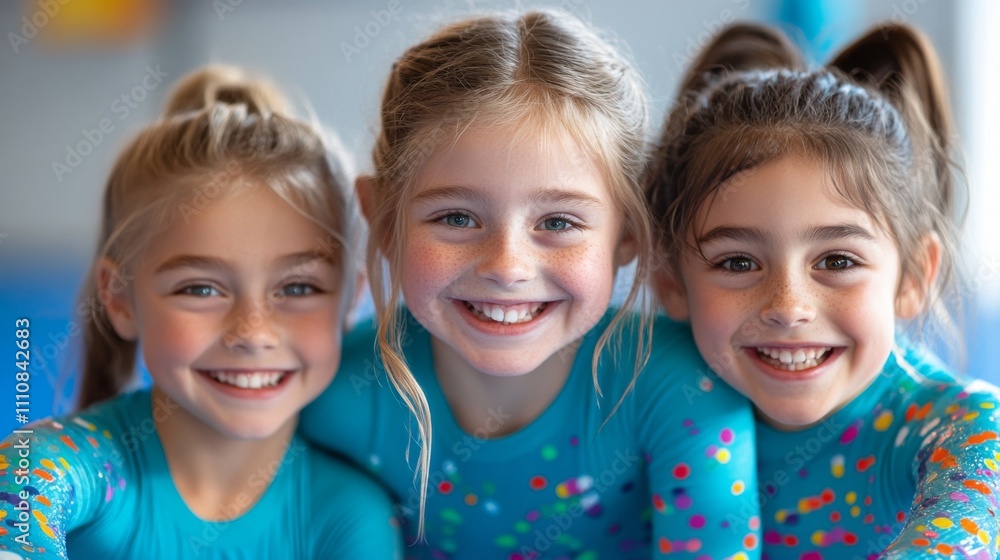 Three Happy Young Gymnasts Embrace Their Passion Three Happy Young Gymnasts Embrace Their Passion