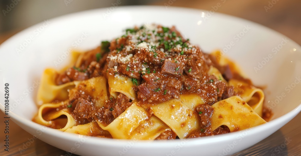 Pappardelle Pasta with Wild Boar Sauce. AI generated illustration. Pappardelle Pasta with Wild Boar Sauce. AI generated illustration.