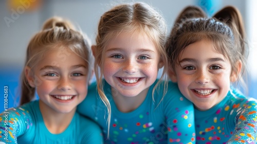 Three Happy Young Gymnasts Embrace Their Passion