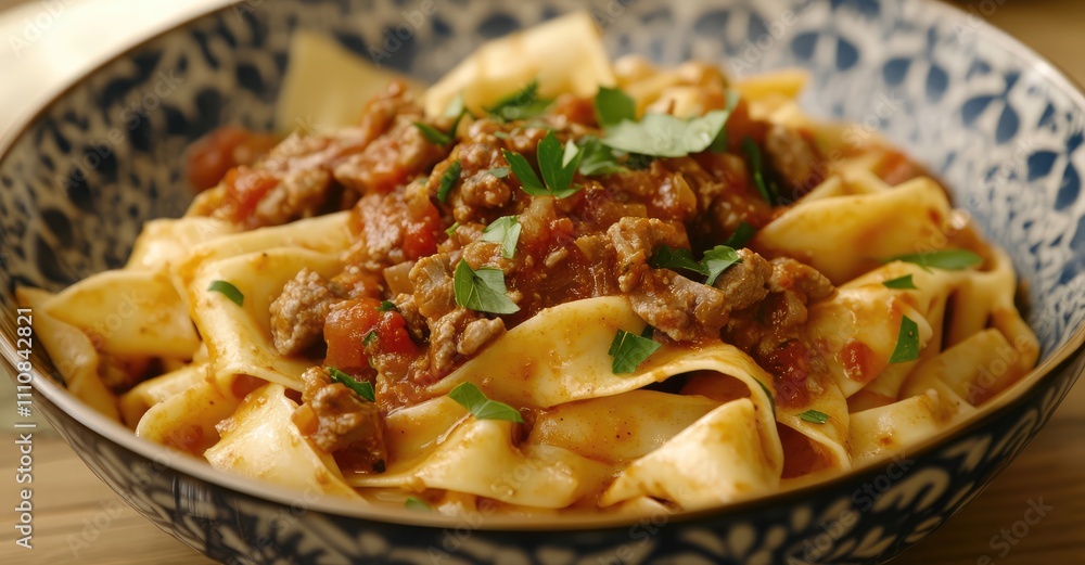 Pappardelle Pasta with Wild Boar Sauce. AI generated illustration. Pappardelle Pasta with Wild Boar Sauce. AI generated illustration.
