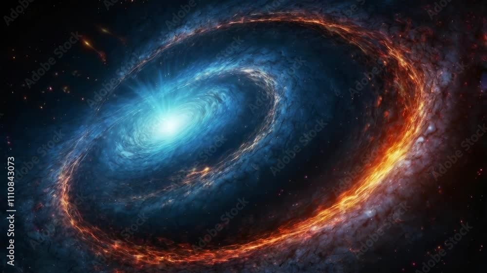 Abstract background The phenomenon of the black hole vortex of the galaxy surrounded by cosmic energy. Galaxy wormhole, energy smoke wave, ring of fire vortex. Universe galaxy cosmic wallpaper. 4K