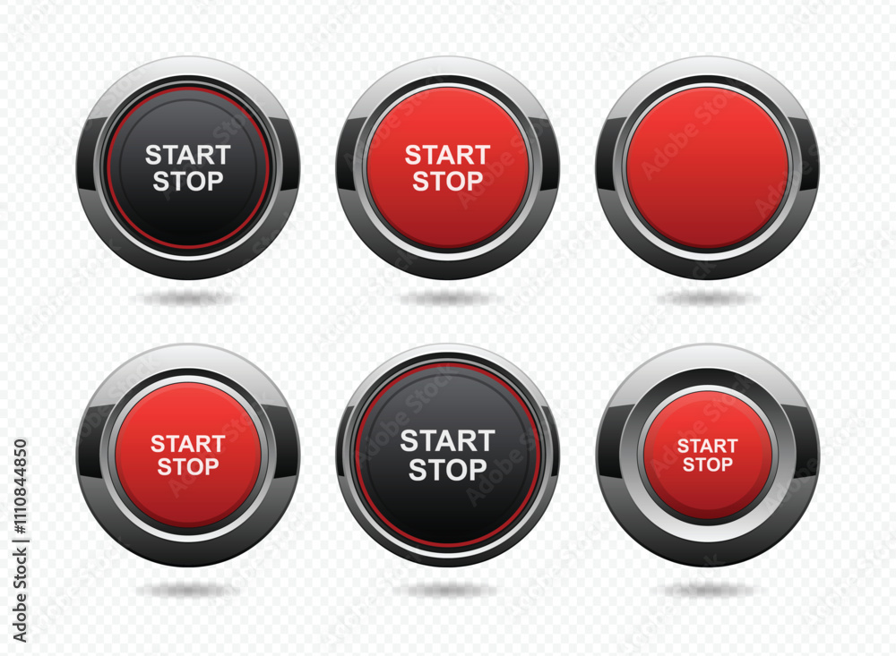 set of red start and stop button on white background set of red start and stop button on white background