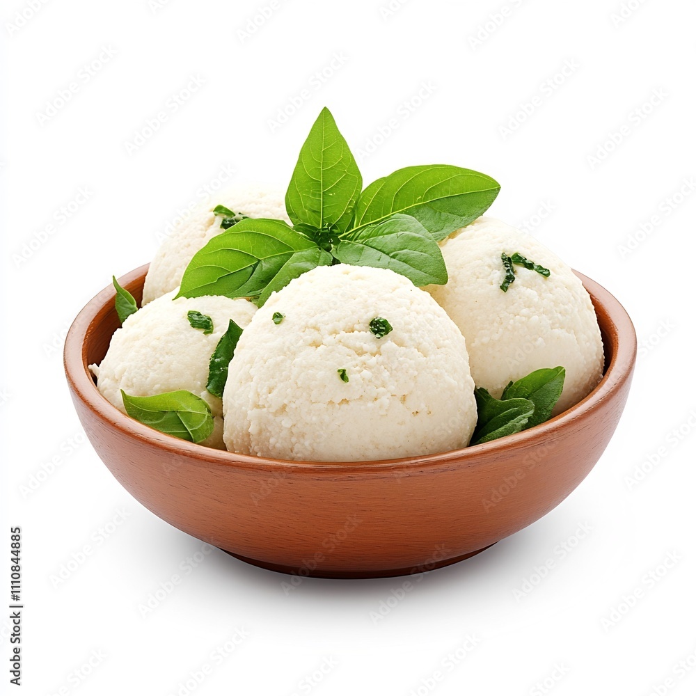 Closeup of Steamed Indian Side Dish Putu Mayam on White Background