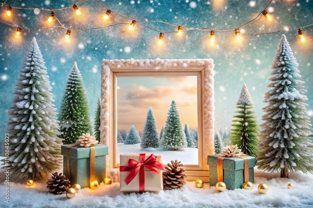 Winter Wonderland Frame Mockup for Holiday Marketing and Social Media Showcase, Featuring Snowy Landscapes and Festive Decorations in a Cozy Atmosphere Winter Wonderland Frame Mockup for Holiday Marketing and Social Media Showcase, Featuring Snowy Landscapes and Festive Decorations in a Cozy Atmosphere