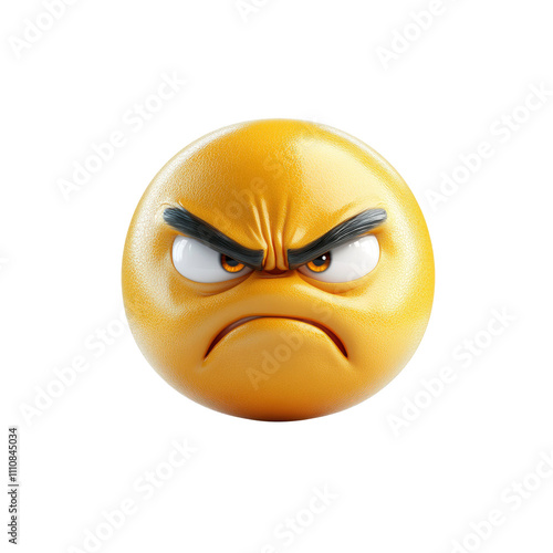 3D Render of an Angry Emoticon - Glowering Yellow Face Expression