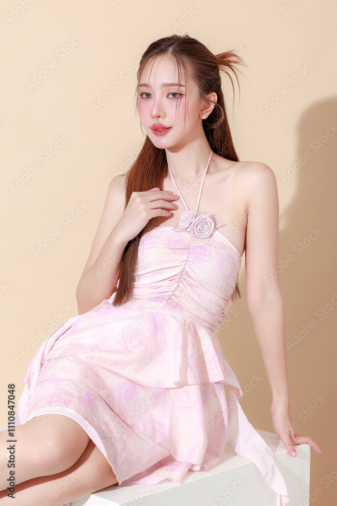 Elegantly Dressed stylish Asian Woman Enjoying a Bright Sunlit Day. Elegantly Dressed stylish Asian Woman Enjoying a Bright Sunlit Day.