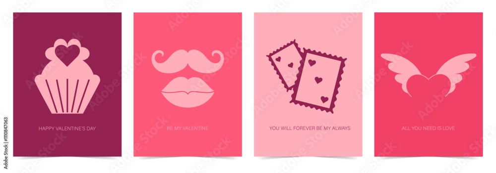 Set of minimalistic Valentine's Day greeting cards. Vector design templates for branding, banners, covers, postcards. Set of minimalistic Valentine's Day greeting cards. Vector design templates for branding, banners, covers, postcards.