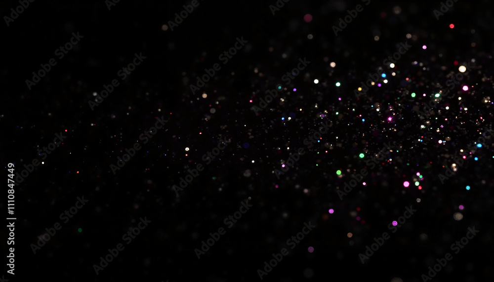 Black background with colorful glitter particles Black background with colorful glitter particles