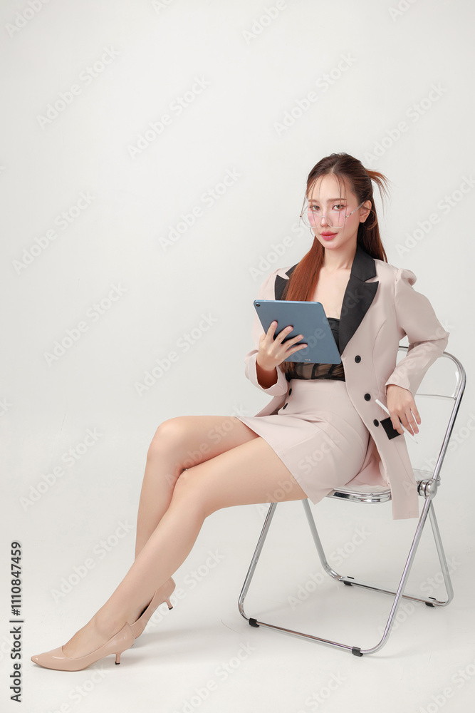 Professional Asian business Woman with Tablet and Glasses in Modern stylish Outfit. Professional Asian business Woman with Tablet and Glasses in Modern stylish Outfit.