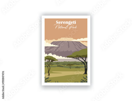 Serengeti National Park, Tanzania Vintage Travel Posters. Vector illustration. High Quality Prints
