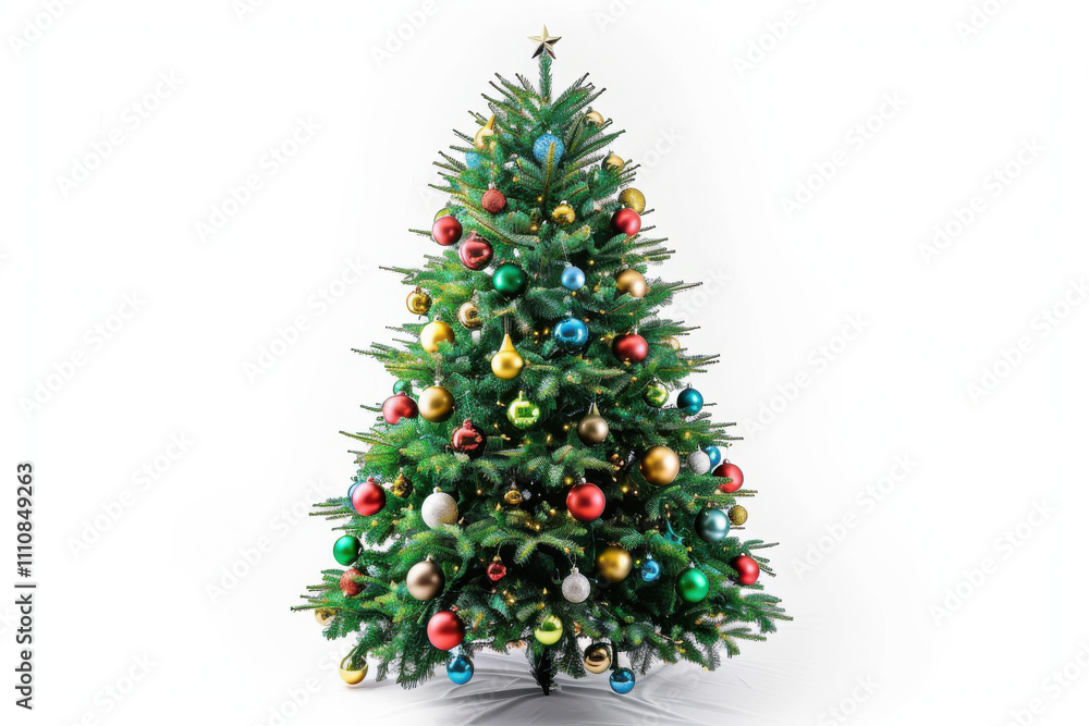 close up horizontal isolated image of a shiny christmas tree over a white neutral background, copy space close up horizontal isolated image of a shiny christmas tree over a white neutral background, copy space